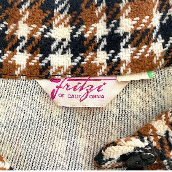 Vintage 60s Brown Black Cream Plaid Mini Dress Long Sleeve Belted Go-Go Mod S - Picture 8 of 8